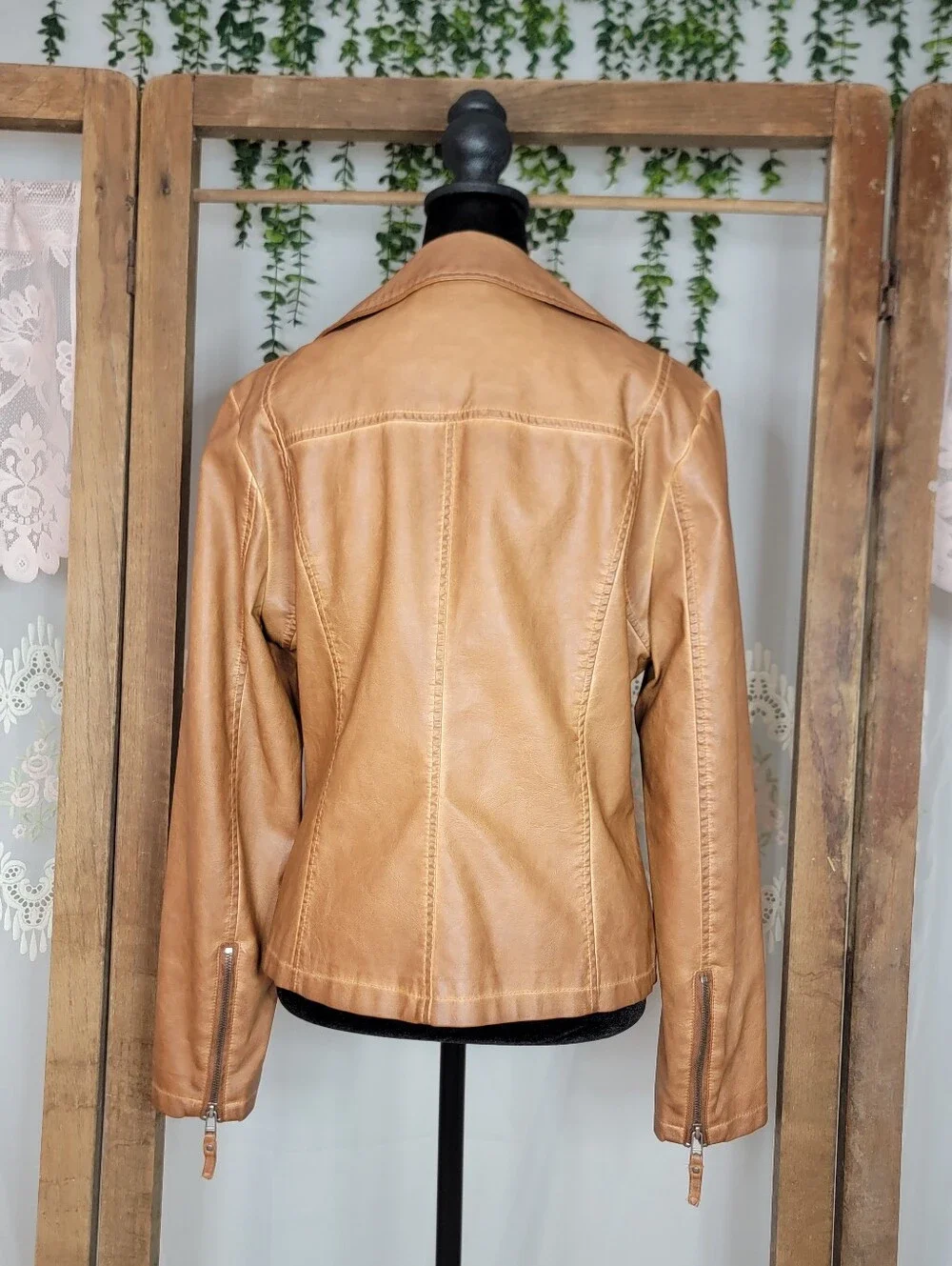 Max Studio Cognac Faux Leather Moto Jacket Size M - Picture 6 of 8